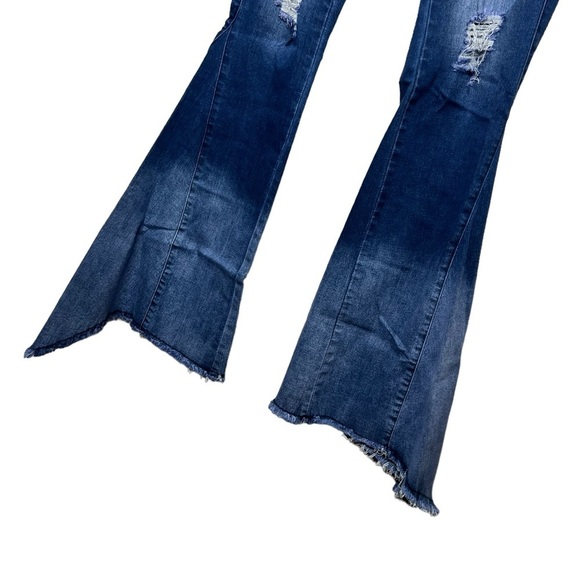 Home Folk Distressed High Rise Ombre Flare Jeans - Picture 8 of 14